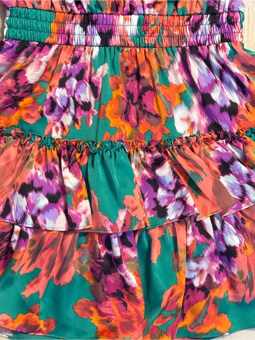 Misa Amalya floral ruffle mini dress tiered ruffle hem smocked waist LIKE NEW XS - Picture 8 of 12